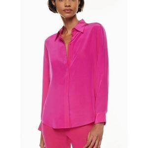 ARITZIA Babaton Academy Silk Modern Magenta Pink button collar top size large